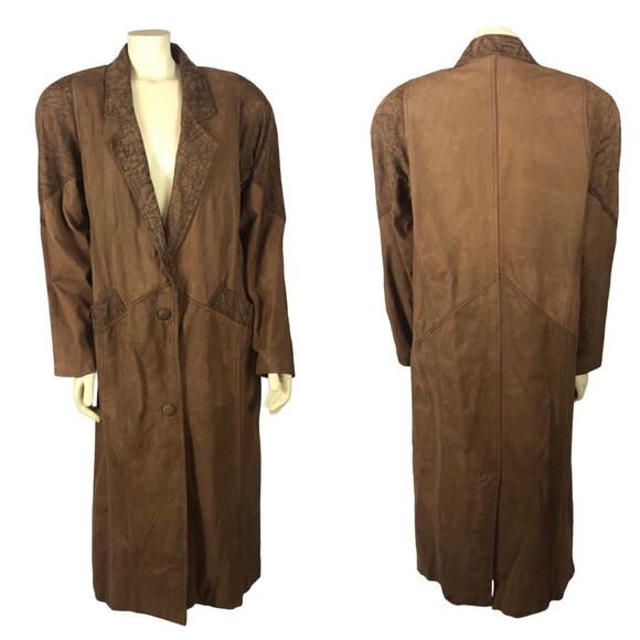 Vintage Global Identity Oversized Slouchy brown leather trench coat size large - Picture 1 of 12